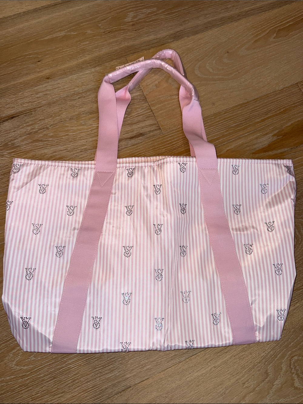 Victoria's Secret Pink Striped Tote with Logo Accents